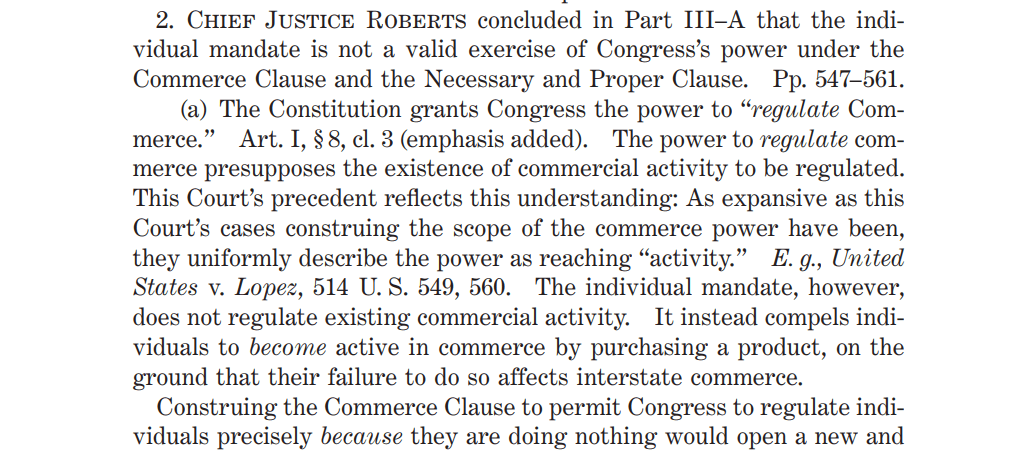 Federation of Independent Business v. Sebelius, 567 U.S. 519 (2011), http://www.loc.gov/item/usrep567519/. 