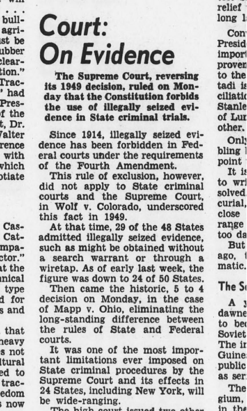 "Court: On Evidence," Evening Star (Washington, DC), June 25, 1961, Library of Congress Chronicling America, https://chroniclingamerica.loc.gov/lccn/sn83045462/1961-06-25/ed-1/seq-42/. 