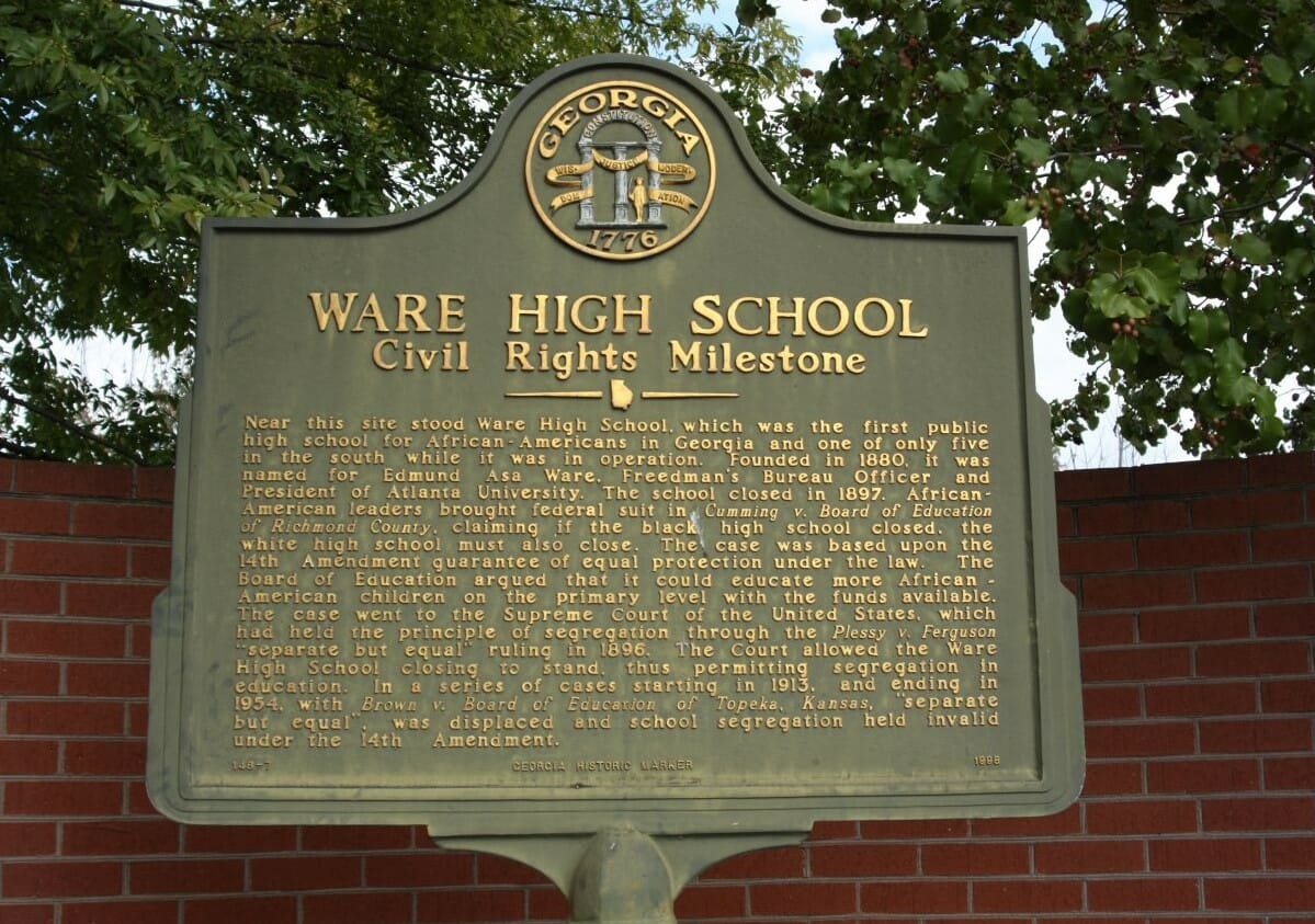Mike Stroud, “Ware High School Civil Rights Milestone,” Photograph, October 24, 2010. Historical Marker Database, https://www.hmdb.org/m.asp?m=37094. 