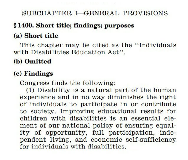 Individuals with Disabilities Education, Public Law 101-476, 101st Cong., (October 30, 1990): 847, <a href="https://www.govinfo.gov/app/details/USCODE-2010-title20/USCODE-2010-title20-chap33/context"<u>https//www.govinfo.gov/app/details/USCODE-2010-title20/USCODE-2010-title20-chap33/context</u></a>.