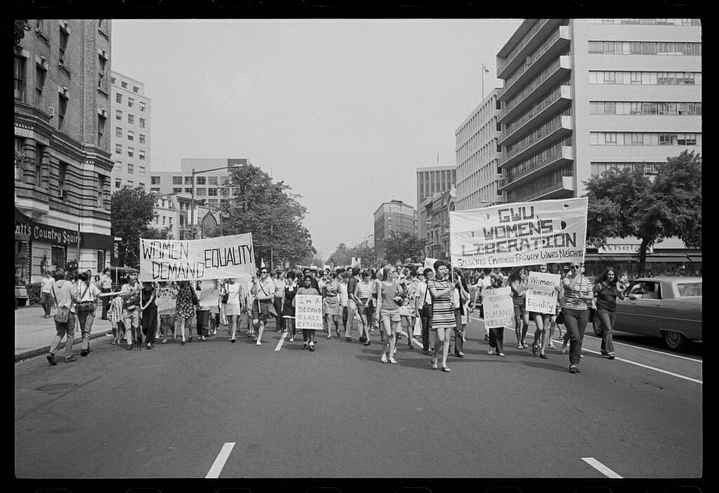 Warren K. Leffler, “Women's lib[eration] march from Farrugut Sq[uare] to Layfette [i.e., Lafayette] P[ar]k,” Photograph, August 26, 1970. Library of Congress Prints and Photographs Division, https://www.loc.gov/resource/ppmsca.03425/.  