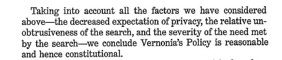 Vernonia School District 47J v. Acton 515 U.S. 646 (1995). Library of Congress U.S. Reports, https://tile.loc.gov/storage-services/service/ll/usrep/usrep515/usrep515646/usrep515646.pdf. 
