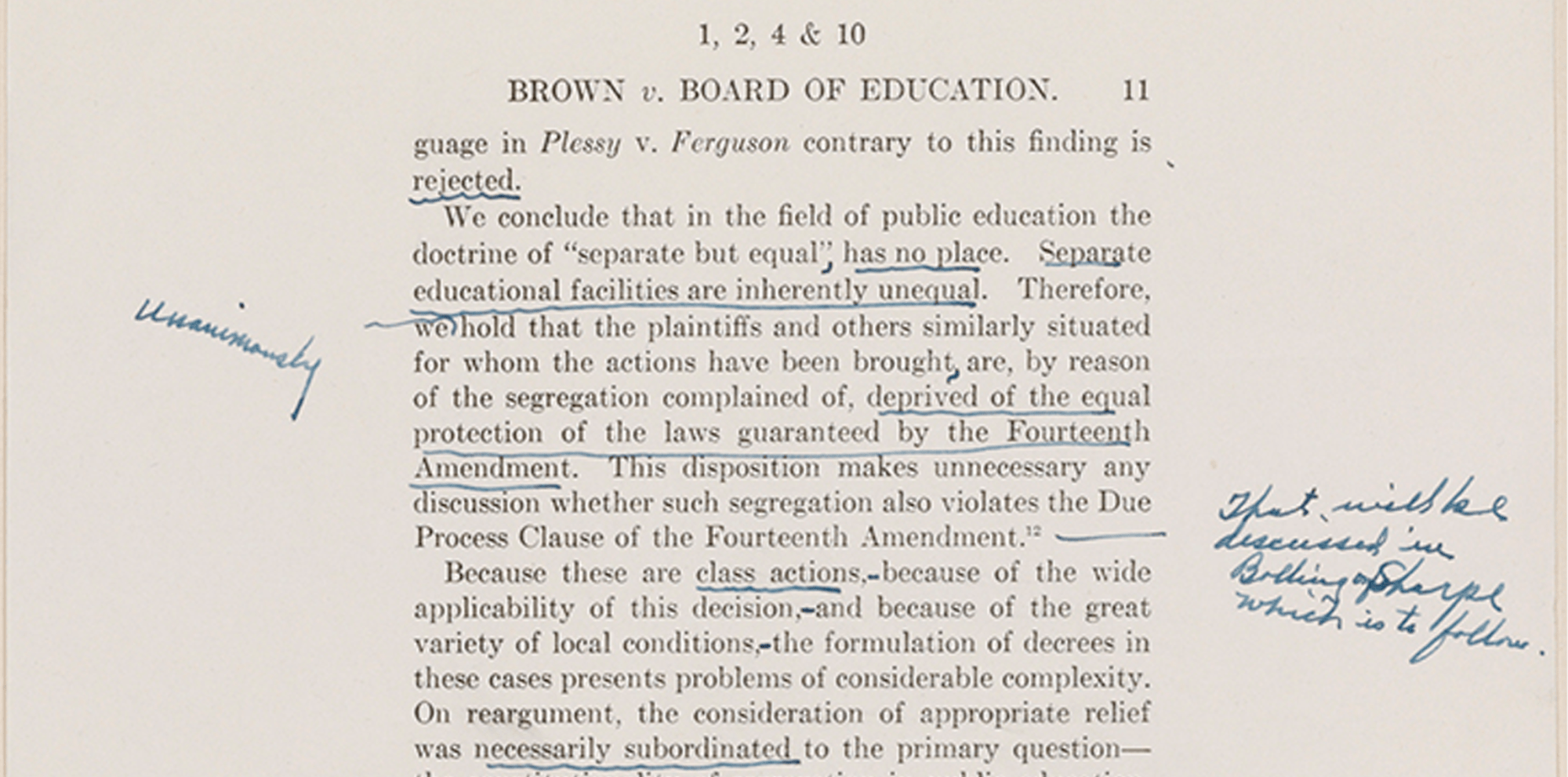 "Earl Warren's reading copy of Brown opinion," May 17, 1954. Library of Congress Manuscript Division, Earl Warren Papers, https://www.loc.gov/exhibits/civil-rights-act/civil-rights-era.html#obj084. 