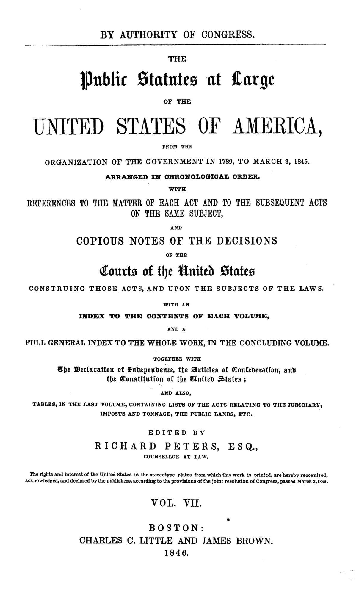 U.S. Statutes at Large, Volume 7. Treaties Between the United States and the Indian Tribes (1789-1845)