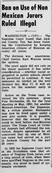 Picture4.jpg Ban on Use of Non Mexican Jurors Ruled Illegal, Diario las Américas, May 7, 1954. From Library of Congress, Chronicling America. https://chroniclingamerica.loc.gov/lccn/sn82001257/1954-05-07/ed-1/seq-8/